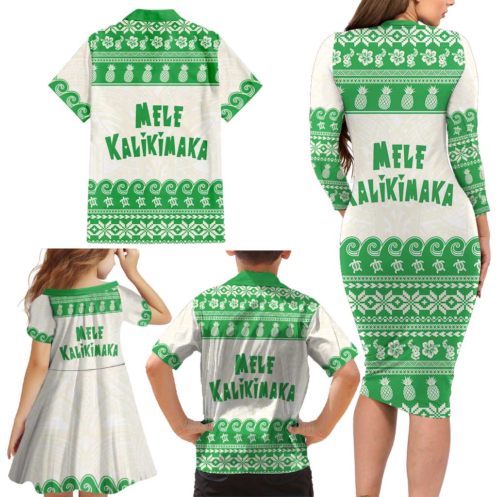 Green Mele Kalikimaka Hawaii Family Matching Long Sleeve Bodycon Dress and Hawaiian Shirt Funny Ho Ho Ho Santa Shaka LT14 - Polynesian Pride