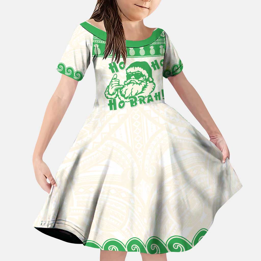 Green Mele Kalikimaka Hawaii Family Matching Off Shoulder Maxi Dress and Hawaiian Shirt Funny Ho Ho Ho Santa Shaka LT14 Daughter's Dress Green - Polynesian Pride