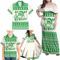 Green Mele Kalikimaka Hawaii Family Matching Off Shoulder Maxi Dress and Hawaiian Shirt Funny Ho Ho Ho Santa Shaka LT14 - Polynesian Pride