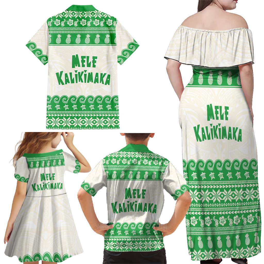 Green Mele Kalikimaka Hawaii Family Matching Off Shoulder Maxi Dress and Hawaiian Shirt Funny Ho Ho Ho Santa Shaka LT14 - Polynesian Pride