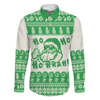 Green Mele Kalikimaka Hawaii Family Matching Off Shoulder Maxi Dress and Hawaiian Shirt Funny Ho Ho Ho Santa Shaka LT14 Dad's Shirt - Long Sleeve Green - Polynesian Pride