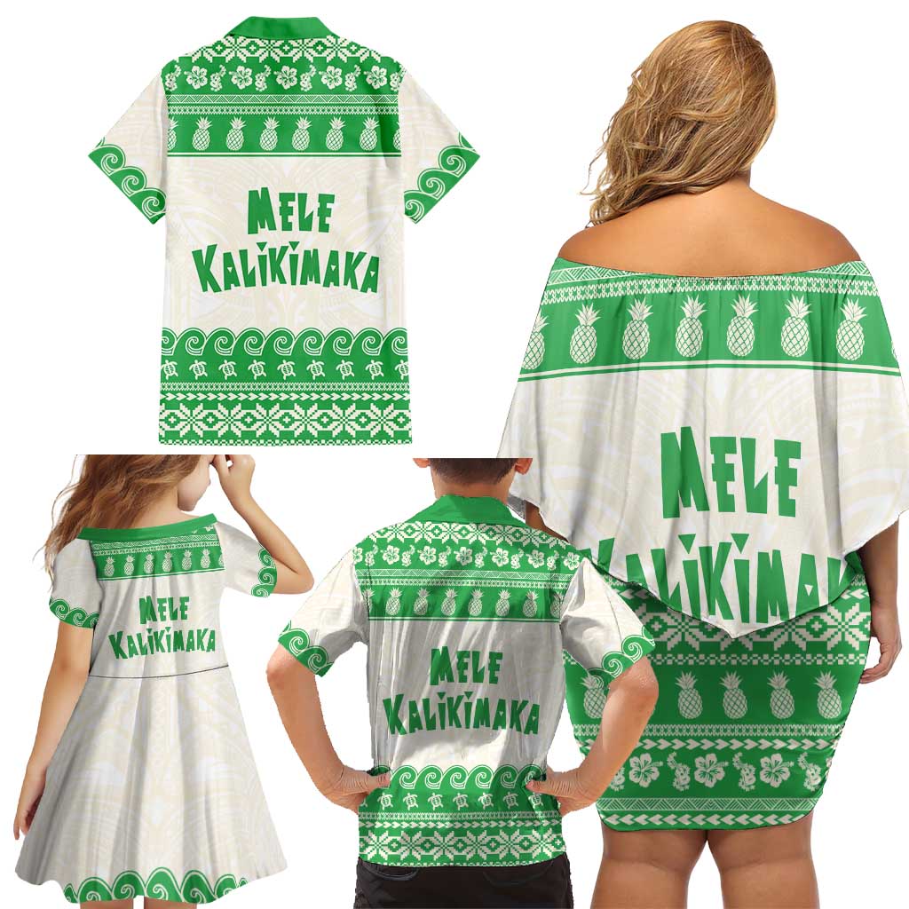 Green Mele Kalikimaka Hawaii Family Matching Off Shoulder Short Dress and Hawaiian Shirt Funny Ho Ho Ho Santa Shaka LT14 - Polynesian Pride