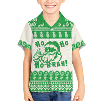 Green Mele Kalikimaka Hawaii Family Matching Short Sleeve Bodycon Dress and Hawaiian Shirt Funny Ho Ho Ho Santa Shaka LT14 Son's Shirt Green - Polynesian Pride