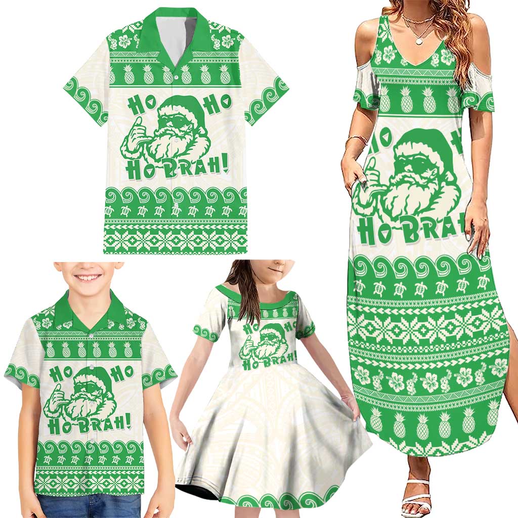 Green Mele Kalikimaka Hawaii Family Matching Summer Maxi Dress and Hawaiian Shirt Funny Ho Ho Ho Santa Shaka LT14 - Polynesian Pride