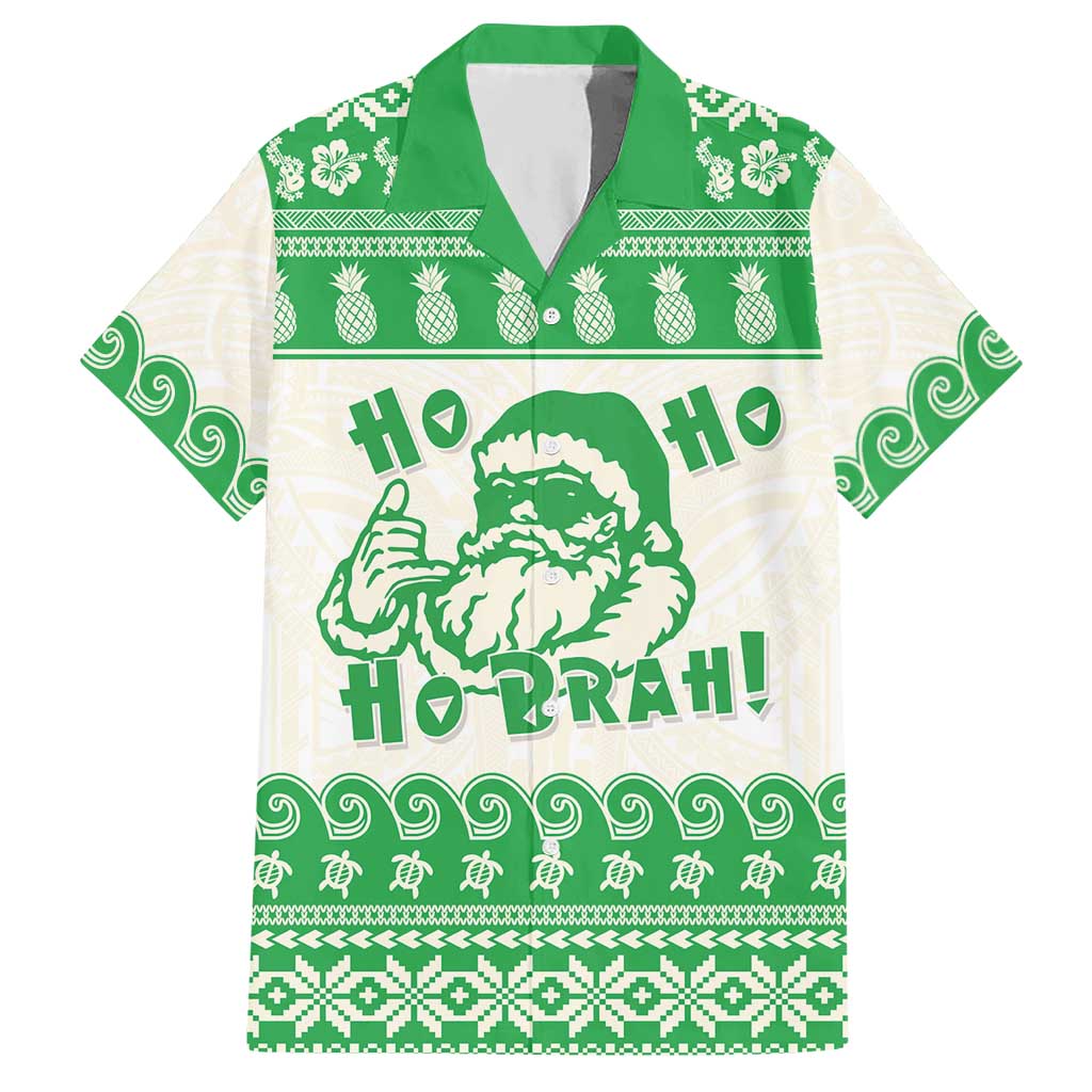Green Mele Kalikimaka Hawaii Hawaiian Shirt Funny Ho Ho Ho Santa Shaka LT14 Green - Polynesian Pride