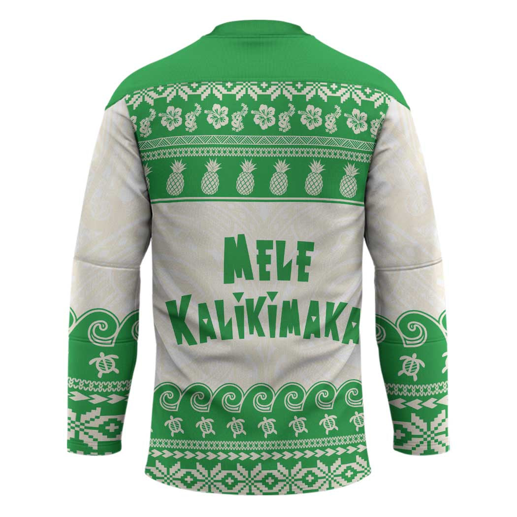 Green Mele Kalikimaka Hawaii Hockey Jersey Funny Ho Ho Ho Santa Shaka LT14 - Polynesian Pride