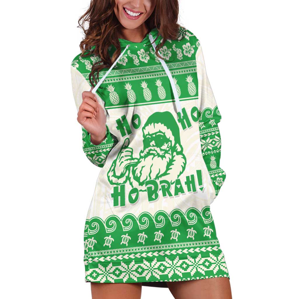 Green Mele Kalikimaka Hawaii Hoodie Dress Funny Ho Ho Ho Santa Shaka LT14 Green - Polynesian Pride