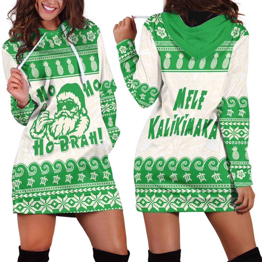 Green Mele Kalikimaka Hawaii Hoodie Dress Funny Ho Ho Ho Santa Shaka LT14 - Polynesian Pride