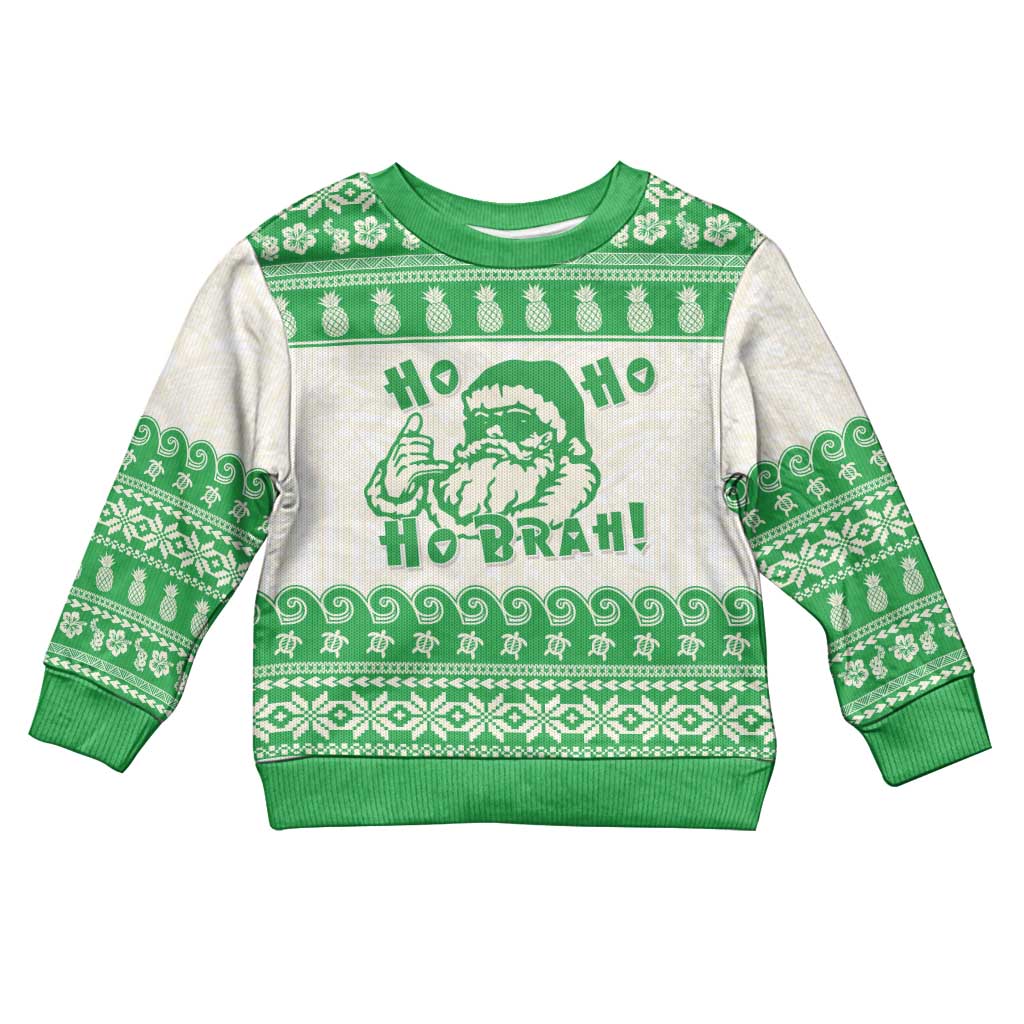 Green Mele Kalikimaka Hawaii Kid Ugly Christmas Sweater Funny Ho Ho Ho Santa Shaka LT14 Kid Green - Polynesian Pride