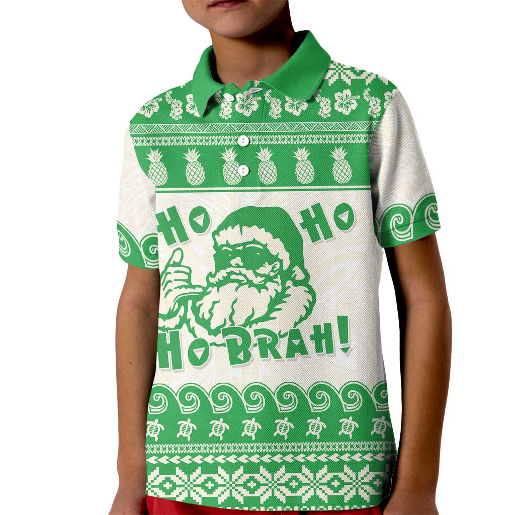 Green Mele Kalikimaka Hawaii Kid Polo Shirt Funny Ho Ho Ho Santa Shaka LT14 Kid Green - Polynesian Pride