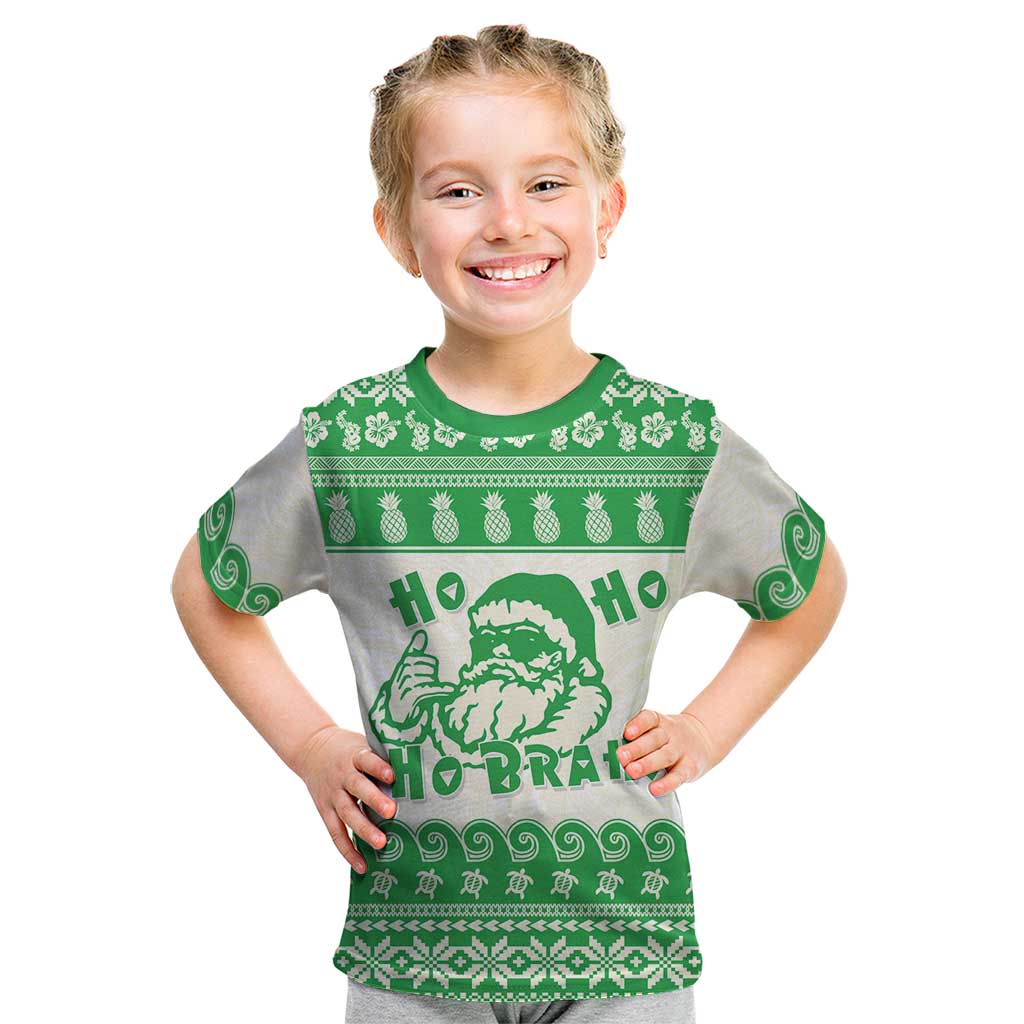 Green Mele Kalikimaka Hawaii Kid T Shirt Funny Ho Ho Ho Santa Shaka - Polynesian Pride