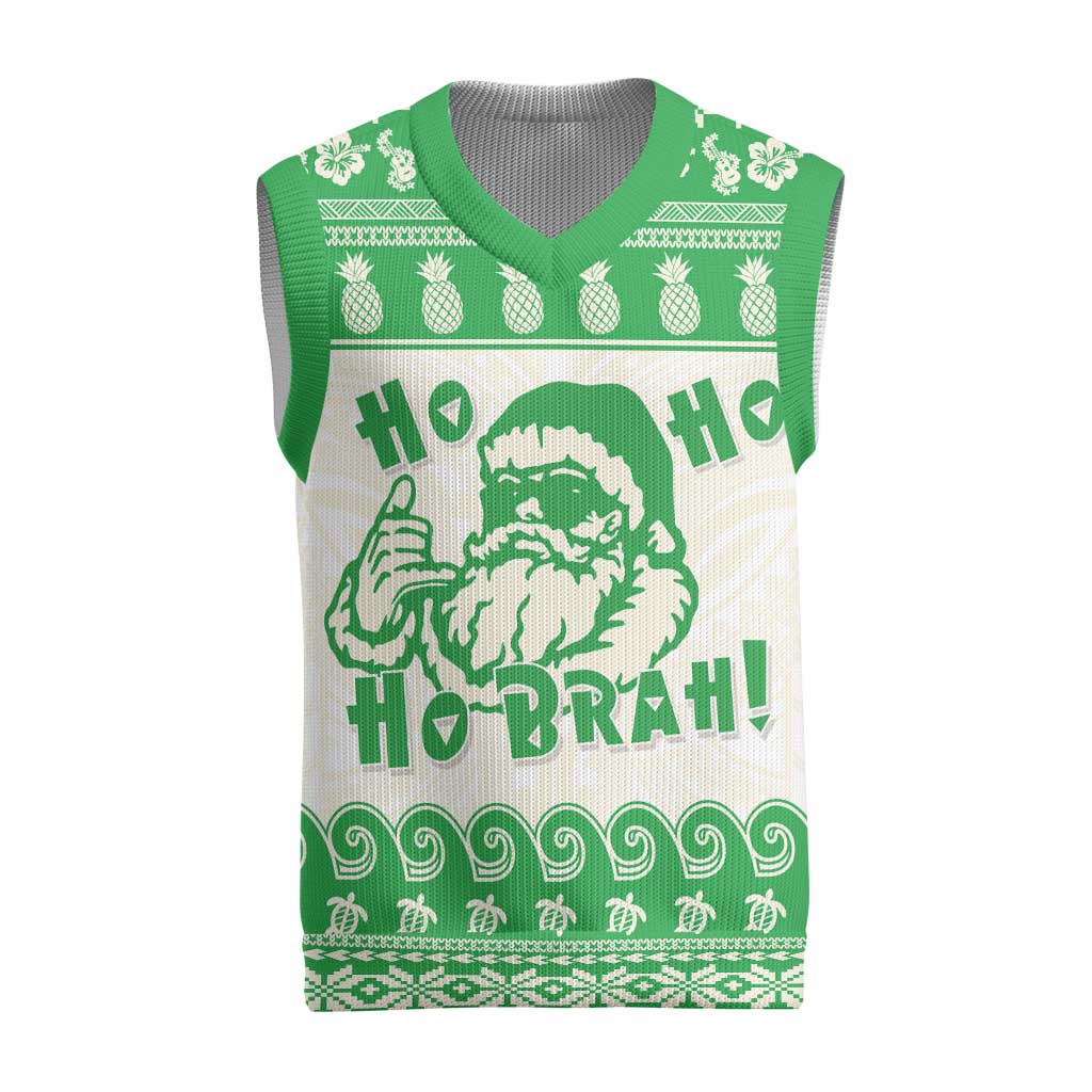 Green Mele Kalikimaka Hawaii Christmas Knitted V-Neck Vest Funny Ho Ho Ho Santa Shaka LT14 Green - Polynesian Pride