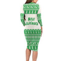 Green Mele Kalikimaka Hawaii Long Sleeve Bodycon Dress Funny Ho Ho Ho Santa Shaka LT14 - Polynesian Pride