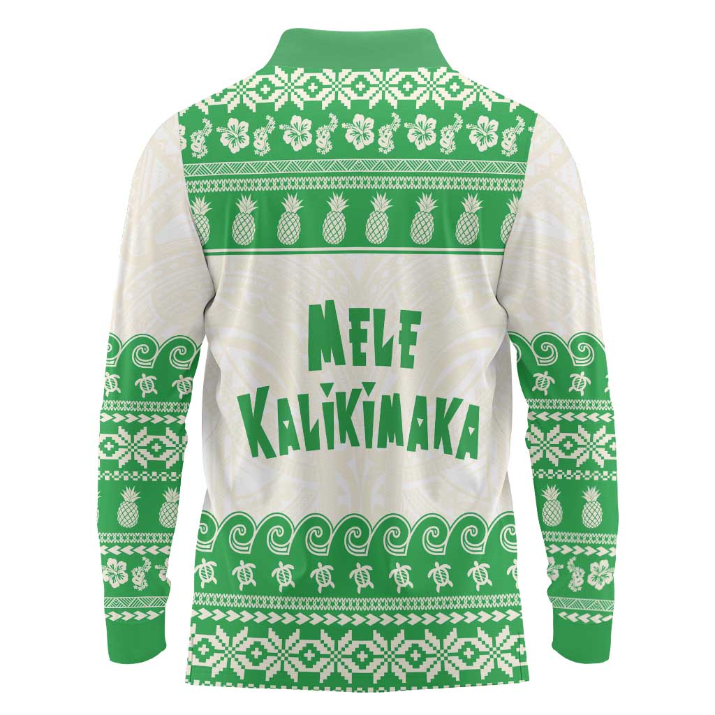 Green Mele Kalikimaka Hawaii Long Sleeve Polo Shirt Funny Ho Ho Ho Santa Shaka LT14 - Polynesian Pride