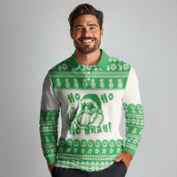 Green Mele Kalikimaka Hawaii Long Sleeve Polo Shirt Funny Ho Ho Ho Santa Shaka LT14 - Polynesian Pride