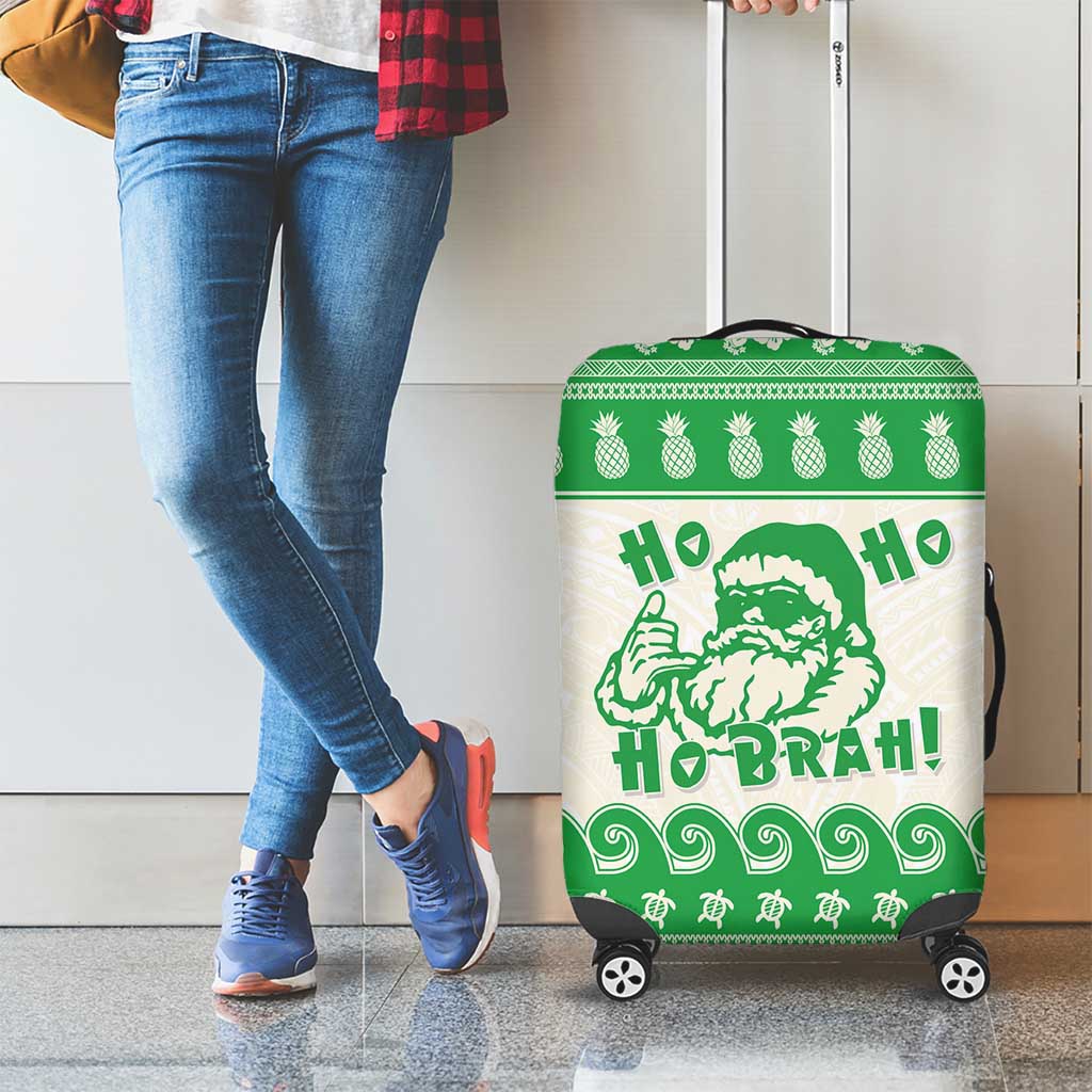 Green Mele Kalikimaka Hawaii Luggage Cover Funny Ho Ho Ho Santa Shaka LT14 - Polynesian Pride