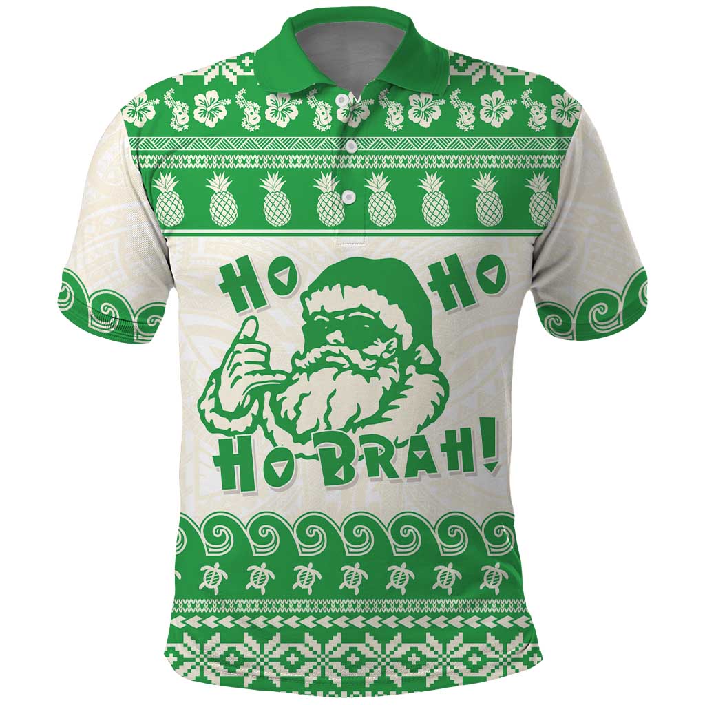 Green Mele Kalikimaka Hawaii Polo Shirt Funny Ho Ho Ho Santa Shaka LT14 Green - Polynesian Pride