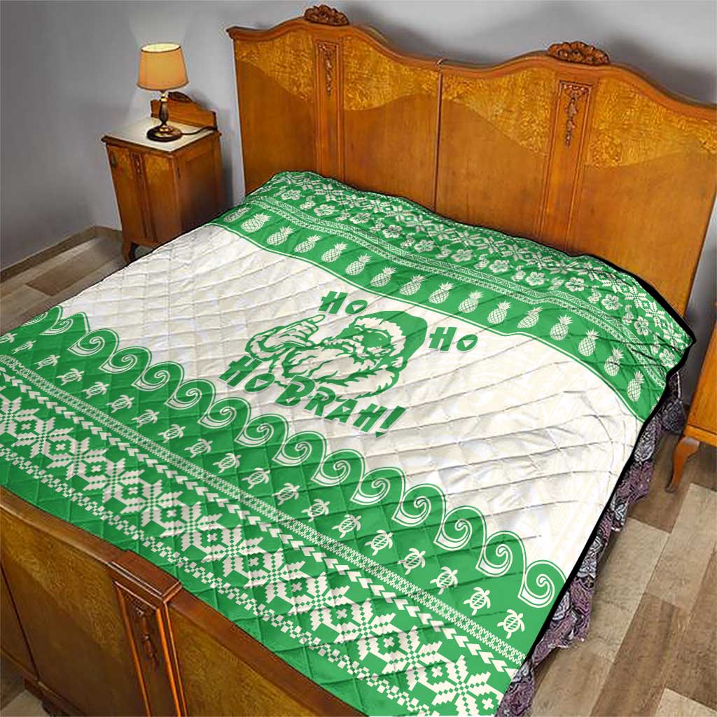 Green Mele Kalikimaka Hawaii Quilt Funny Ho Ho Ho Santa Shaka - Polynesian Pride