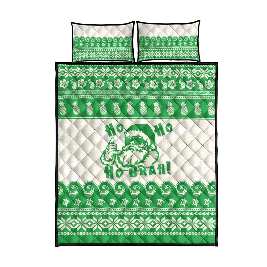 Green Mele Kalikimaka Hawaii Quilt Bed Set Funny Ho Ho Ho Santa Shaka - Polynesian Pride