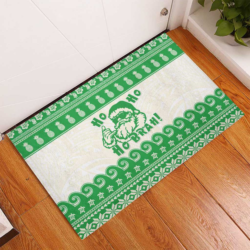 Green Mele Kalikimaka Hawaii Rubber Doormat Funny Ho Ho Ho Santa Shaka - Polynesian Pride