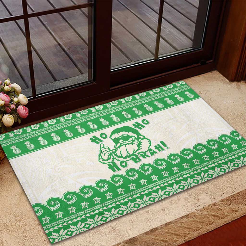Green Mele Kalikimaka Hawaii Rubber Doormat Funny Ho Ho Ho Santa Shaka - Polynesian Pride