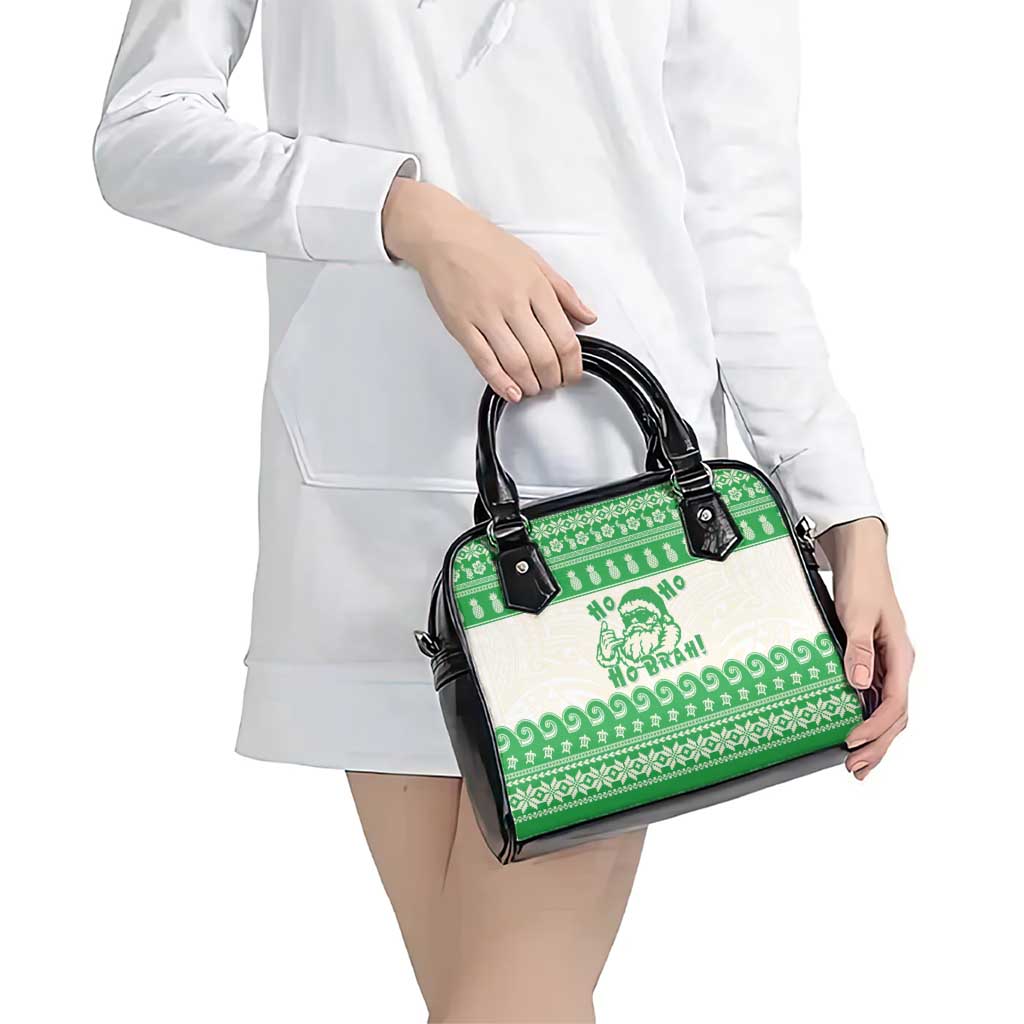 Green Mele Kalikimaka Hawaii Shoulder Handbag Funny Ho Ho Ho Santa Shaka - Polynesian Pride
