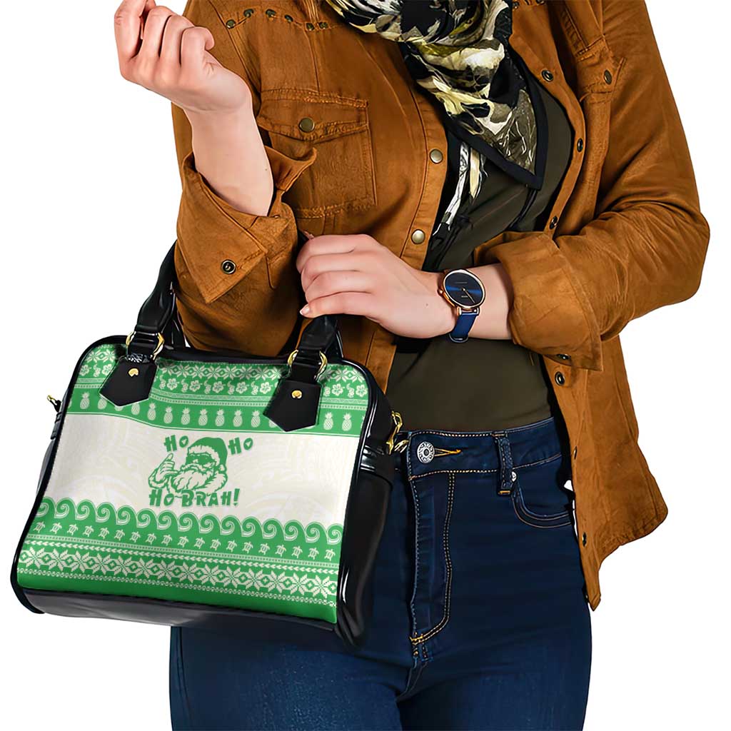 Green Mele Kalikimaka Hawaii Shoulder Handbag Funny Ho Ho Ho Santa Shaka - Polynesian Pride