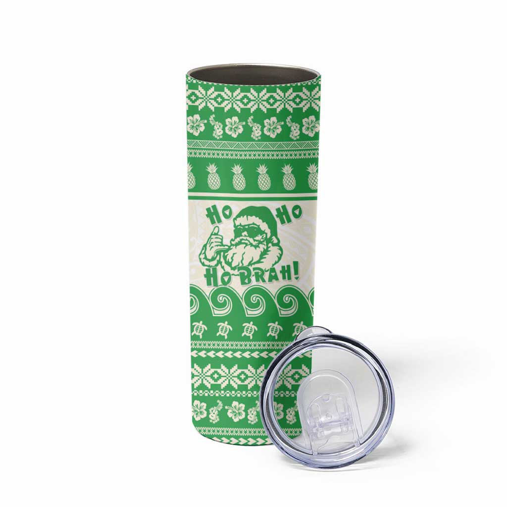 Green Mele Kalikimaka Hawaii Skinny Tumbler Funny Ho Ho Ho Santa Shaka LT14 - Polynesian Pride