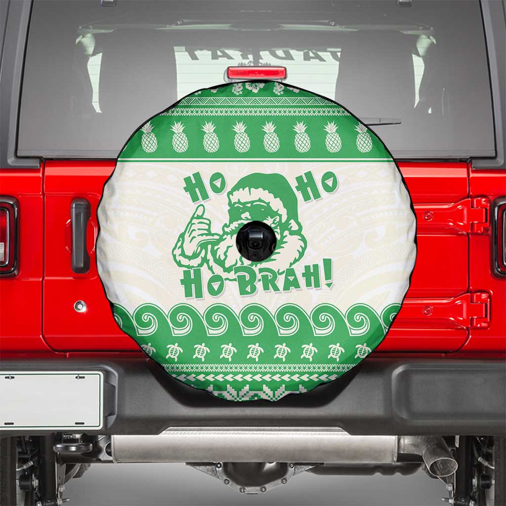 Green Mele Kalikimaka Hawaii Spare Tire Cover Funny Ho Ho Ho Santa Shaka LT14 - Polynesian Pride