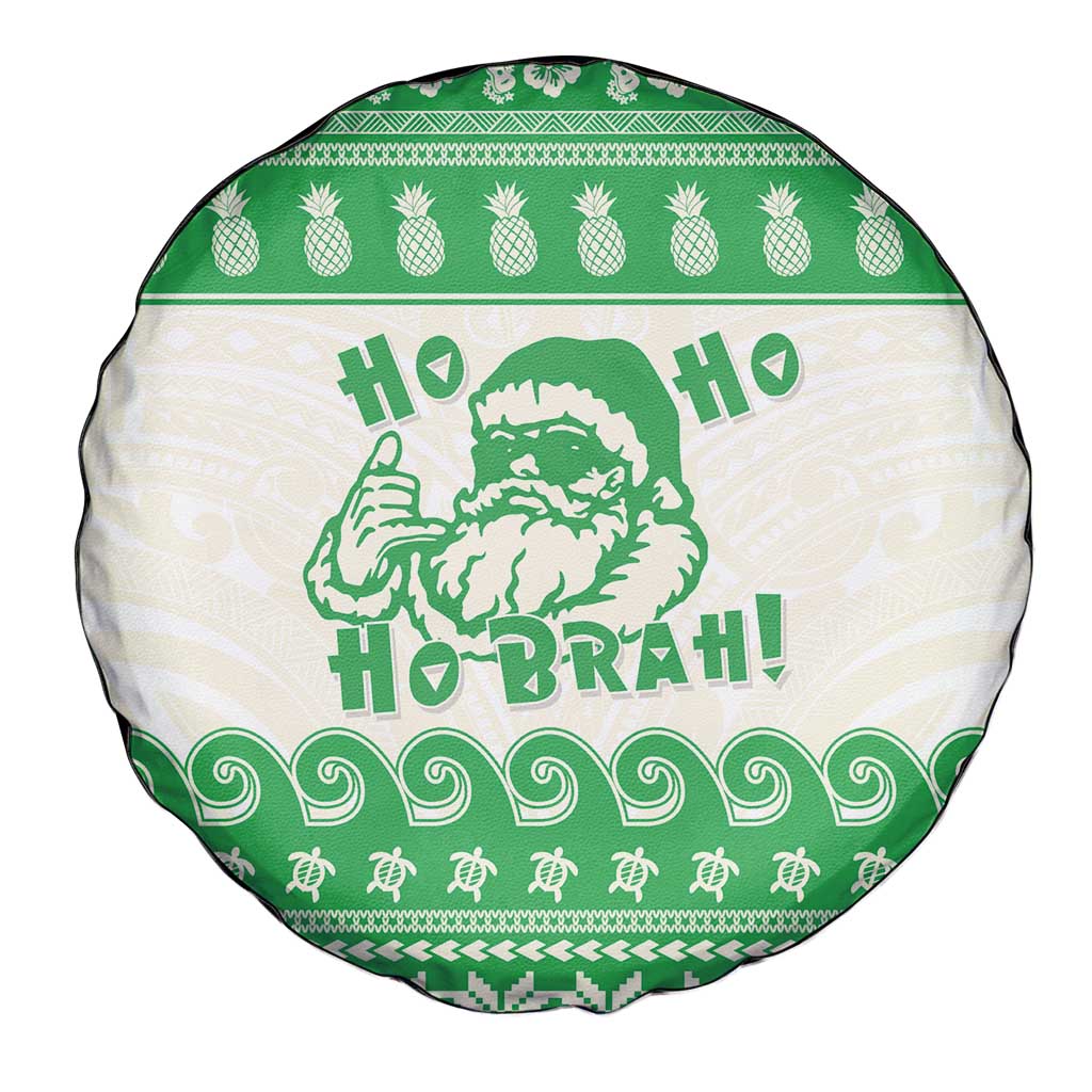 Green Mele Kalikimaka Hawaii Spare Tire Cover Funny Ho Ho Ho Santa Shaka LT14 - Polynesian Pride