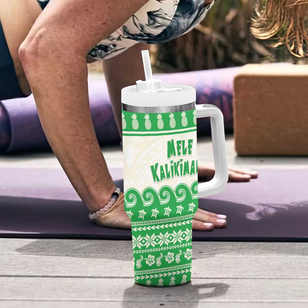 Green Mele Kalikimaka Hawaii Tumbler With Handle Funny Ho Ho Ho Santa Shaka - Polynesian Pride
