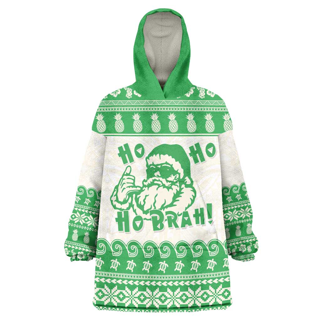Green Mele Kalikimaka Hawaii Wearable Blanket Hoodie Funny Ho Ho Ho Santa Shaka LT14 One Size Green - Polynesian Pride