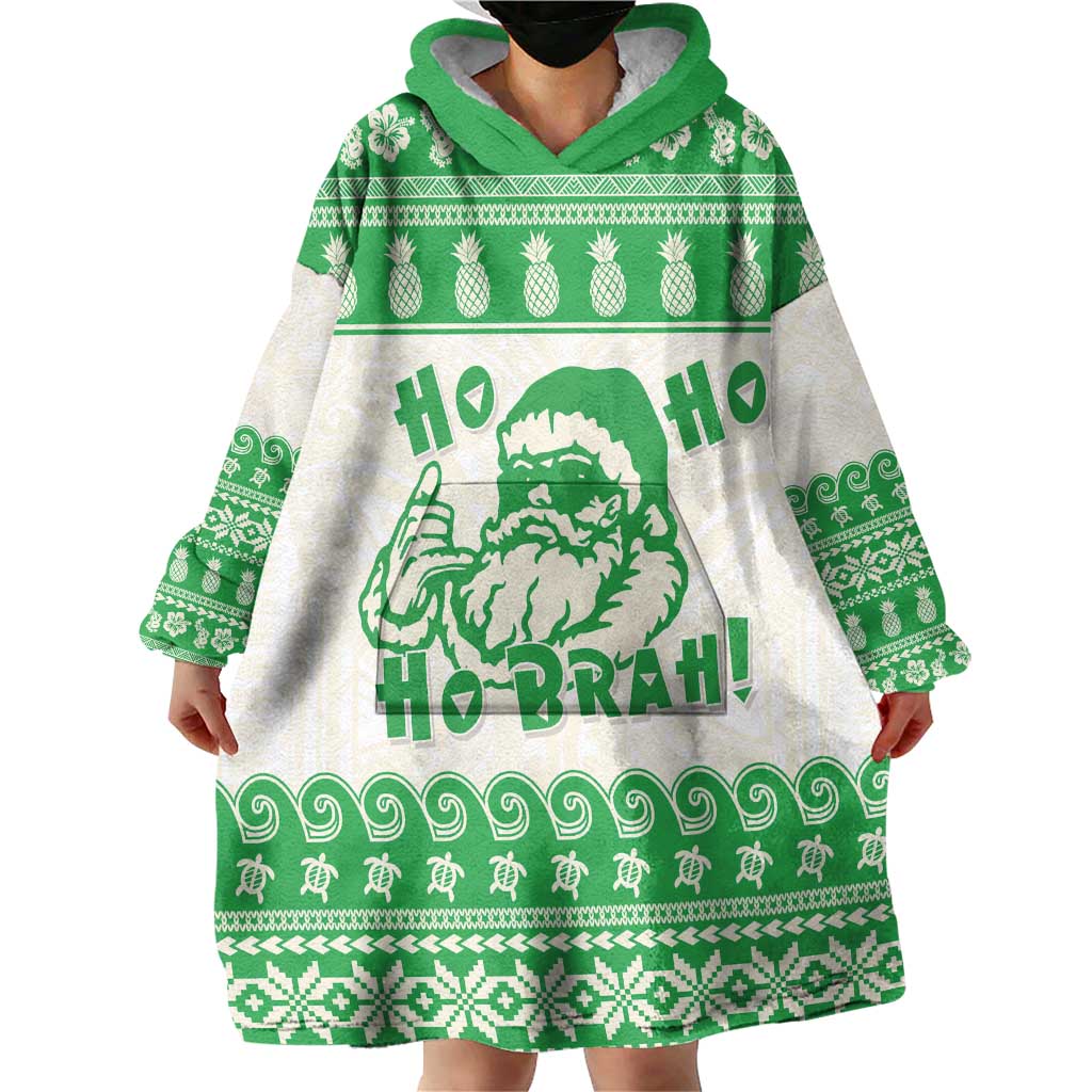 Green Mele Kalikimaka Hawaii Wearable Blanket Hoodie Funny Ho Ho Ho Santa Shaka LT14 - Polynesian Pride