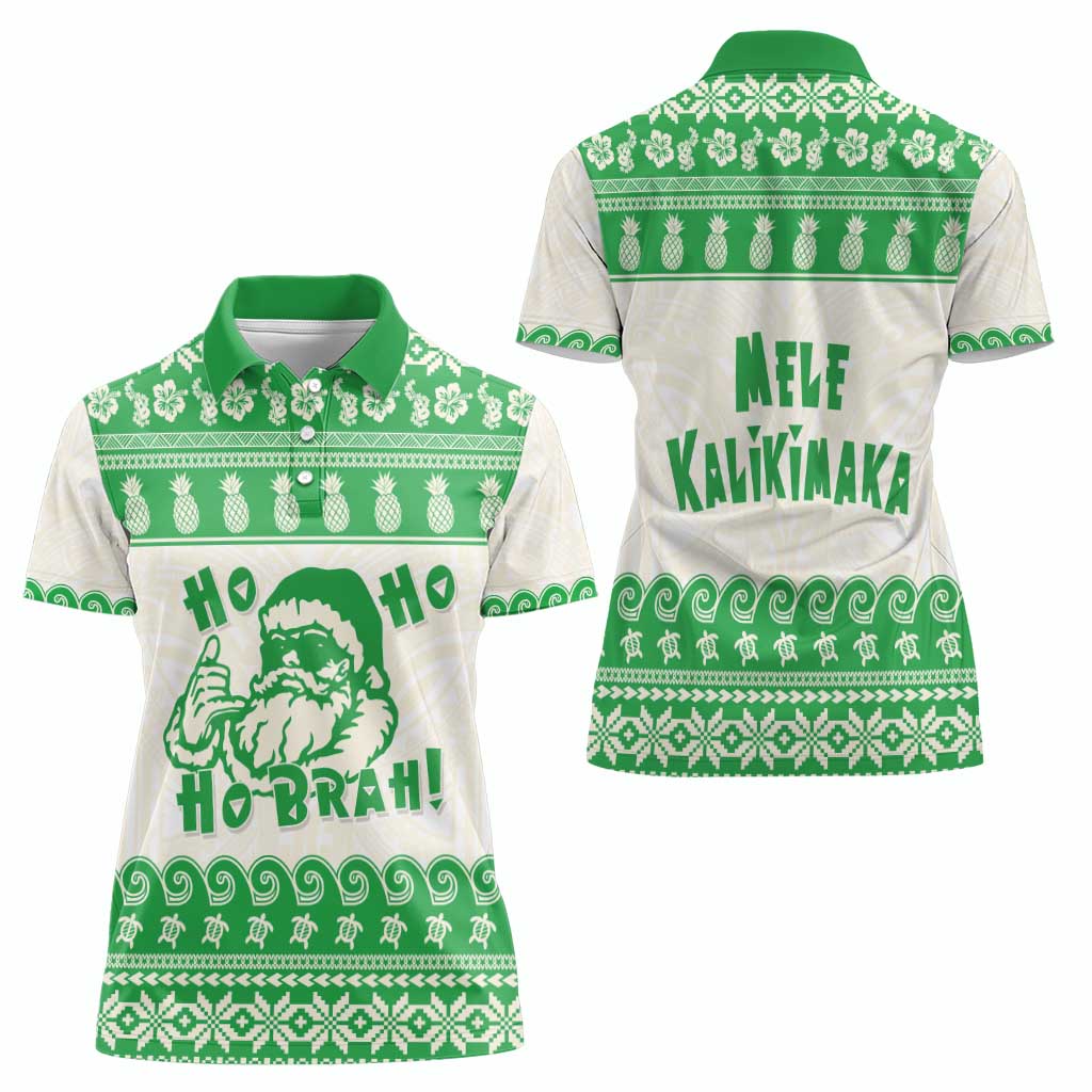 Green Mele Kalikimaka Hawaii Women Polo Shirt Funny Ho Ho Ho Santa Shaka - Polynesian Pride