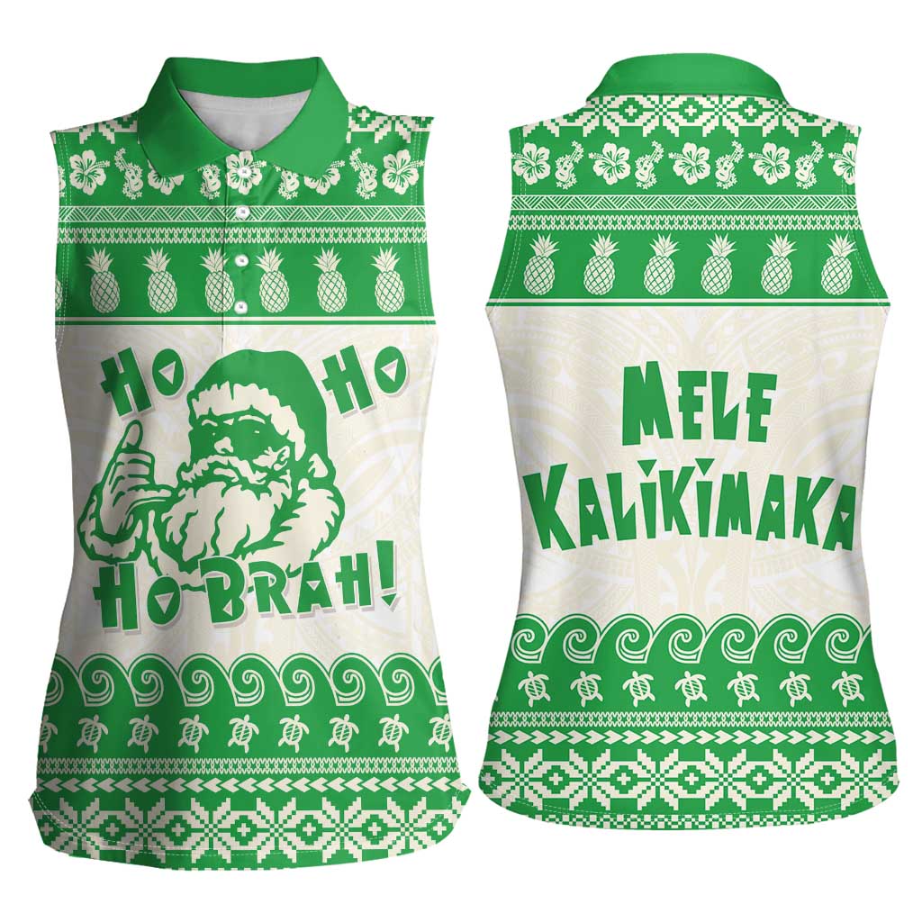 Green Mele Kalikimaka Hawaii Women Sleeveless Polo Shirt Funny Ho Ho Ho Santa Shaka LT14 - Polynesian Pride
