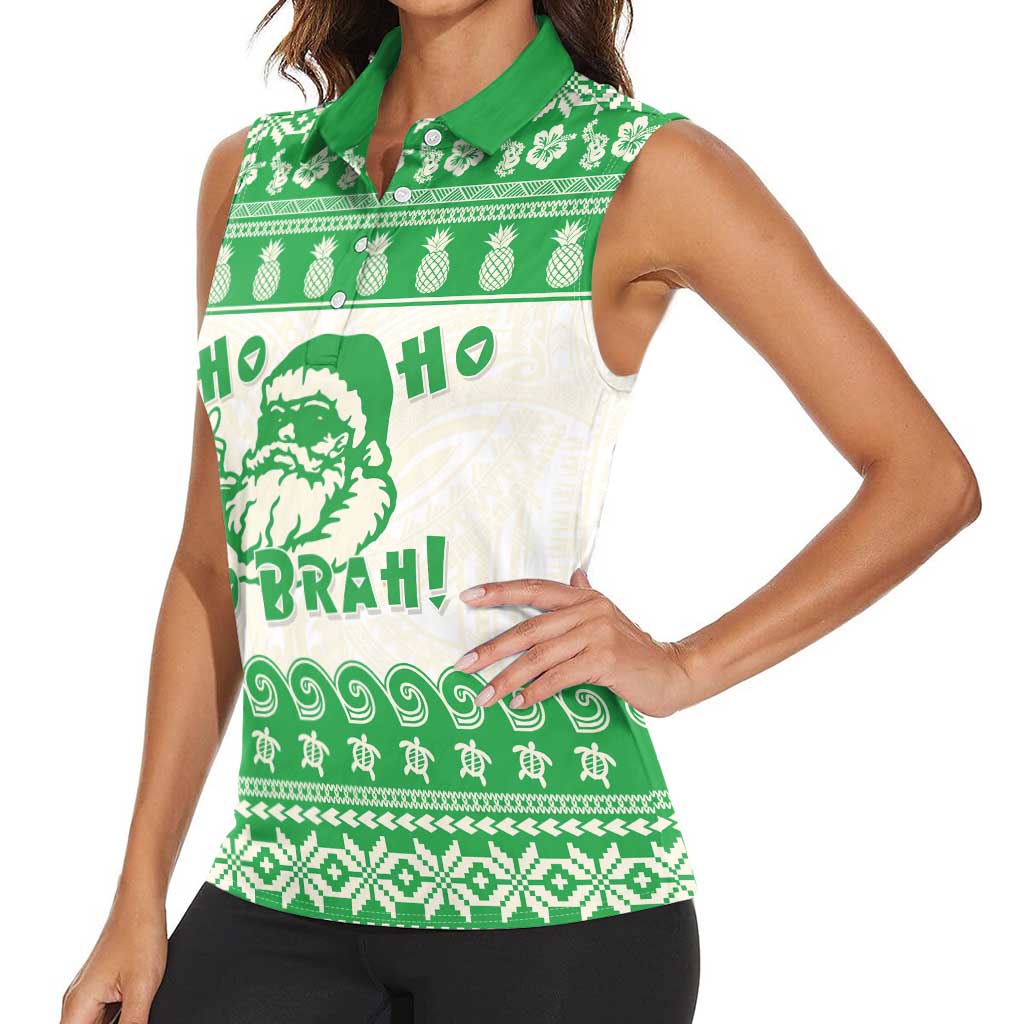 Green Mele Kalikimaka Hawaii Women Sleeveless Polo Shirt Funny Ho Ho Ho Santa Shaka LT14 - Polynesian Pride