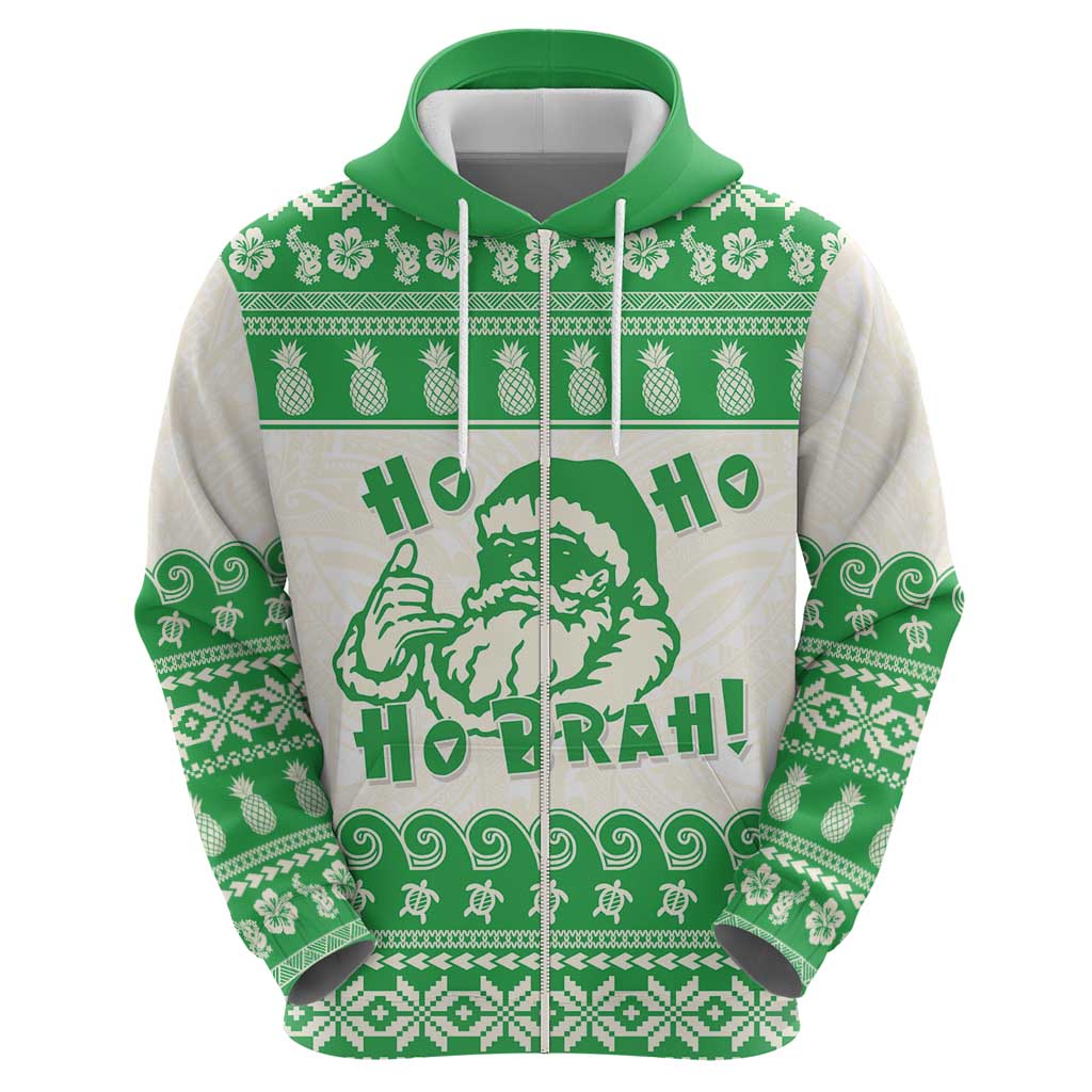 Green Mele Kalikimaka Hawaii Zip Hoodie Funny Ho Ho Ho Santa Shaka LT14 - Polynesian Pride