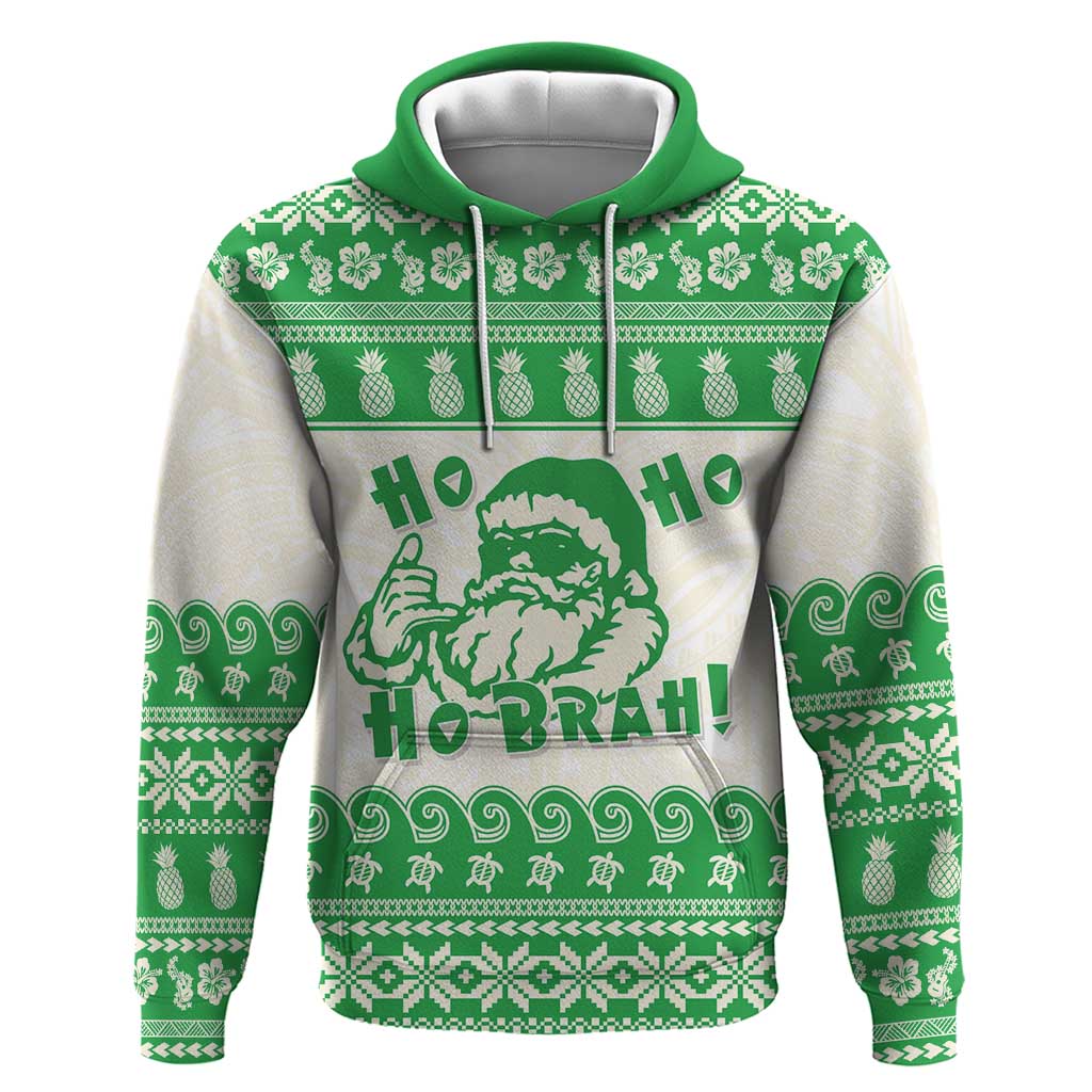 Green Mele Kalikimaka Hawaii Zip Hoodie Funny Ho Ho Ho Santa Shaka LT14 Pullover Hoodie Green - Polynesian Pride