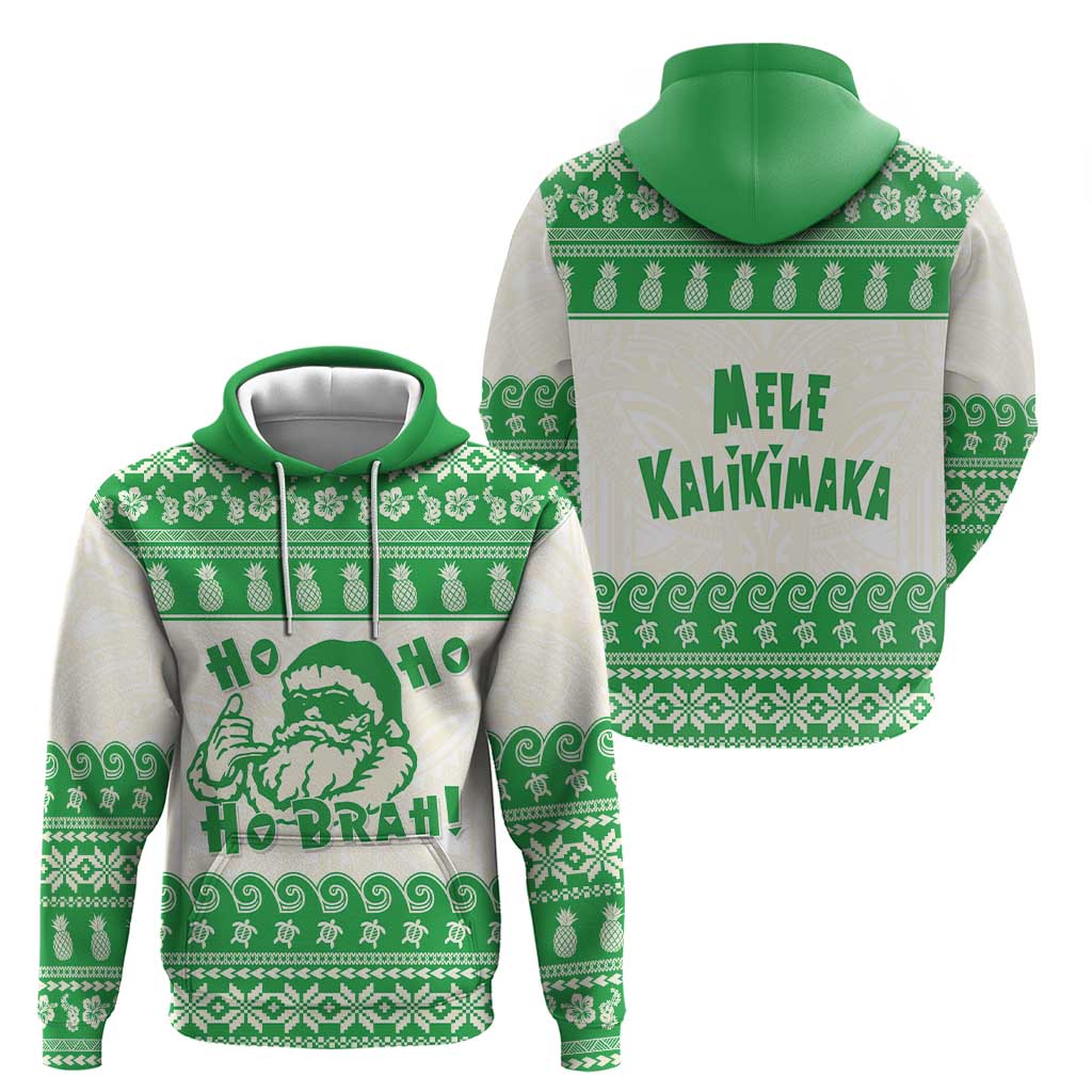 Green Mele Kalikimaka Hawaii Zip Hoodie Funny Ho Ho Ho Santa Shaka LT14 - Polynesian Pride