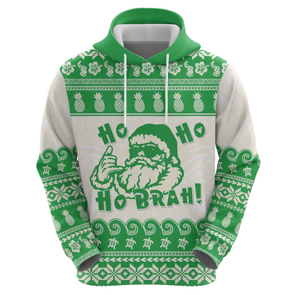 Green Mele Kalikimaka Hawaii Zip Hoodie Funny Ho Ho Ho Santa Shaka LT14 - Polynesian Pride