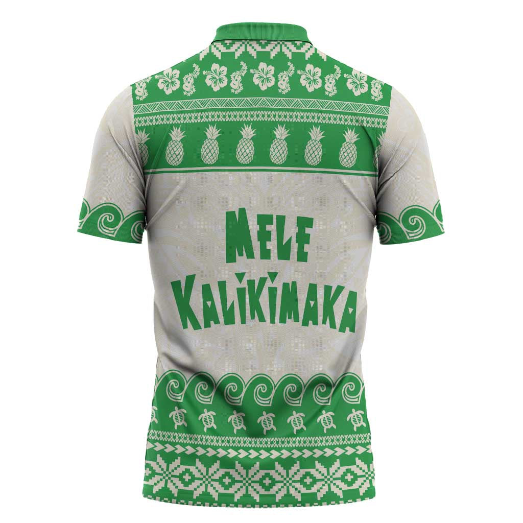 Green Mele Kalikimaka Hawaii Zipper Polo Shirt Funny Ho Ho Ho Santa Shaka LT14 - Polynesian Pride