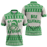 Green Mele Kalikimaka Hawaii Zipper Polo Shirt Funny Ho Ho Ho Santa Shaka LT14 - Polynesian Pride