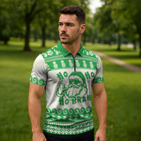 Green Mele Kalikimaka Hawaii Zipper Polo Shirt Funny Ho Ho Ho Santa Shaka LT14 - Polynesian Pride
