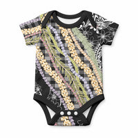 Black Palaka Hawaii Leis Baby Onesie Hawaiian-plaid Elegant Tropical Vibes