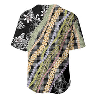 Black Palaka Hawaii Leis Baseball Jersey Hawaiian-plaid Elegant Tropical Vibes - Polynesian Pride