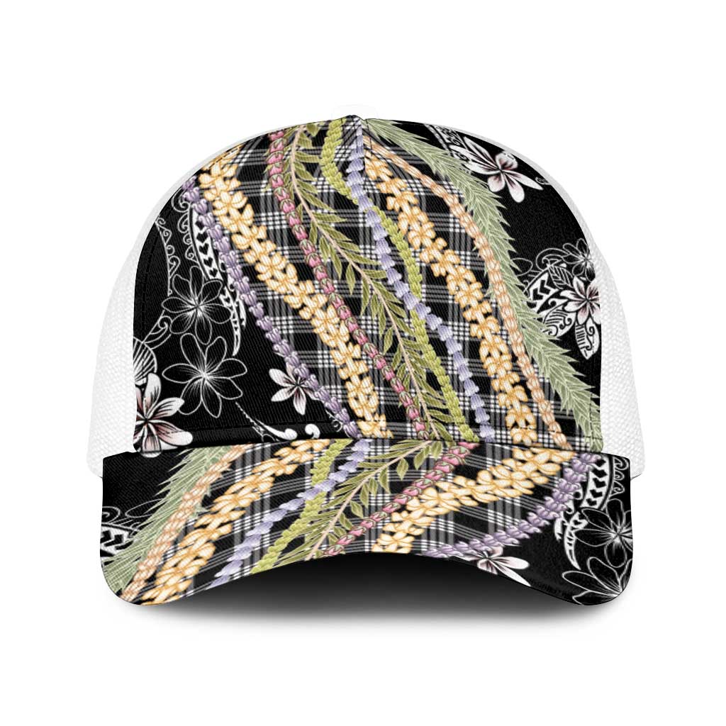 Black Palaka Hawaii Leis Baseball Net Cap Hawaiian-plaid Elegant Tropical Vibes LT14 One Size White Black - Polynesian Pride