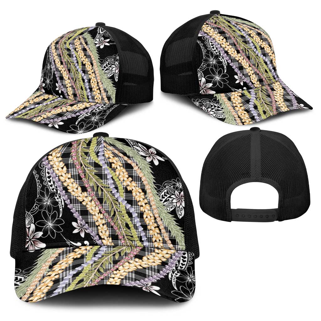 Black Palaka Hawaii Leis Baseball Net Cap Hawaiian-plaid Elegant Tropical Vibes LT14 - Polynesian Pride