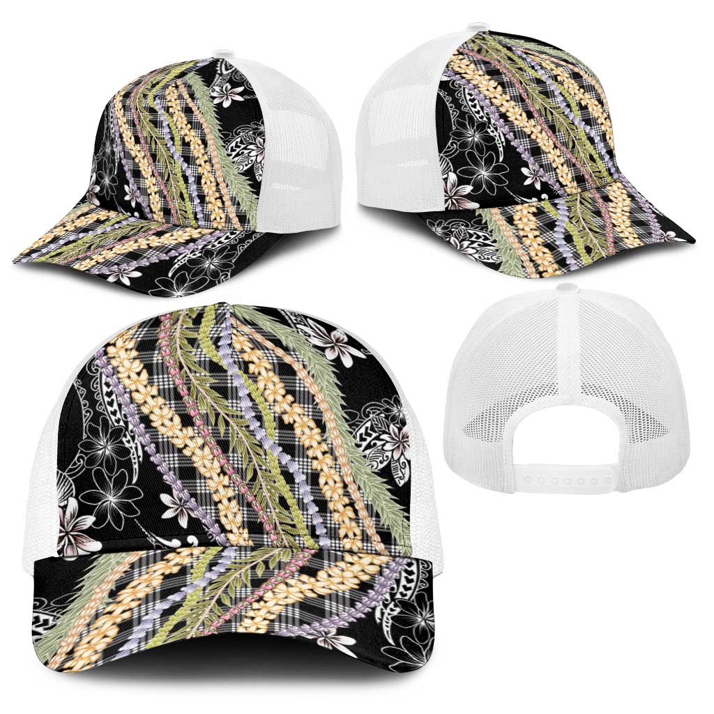 Black Palaka Hawaii Leis Baseball Net Cap Hawaiian-plaid Elegant Tropical Vibes LT14 - Polynesian Pride