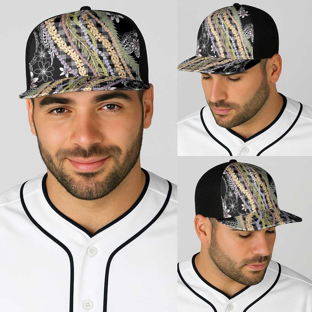 Black Palaka Hawaii Leis Baseball Net Cap Hawaiian-plaid Elegant Tropical Vibes LT14 - Polynesian Pride