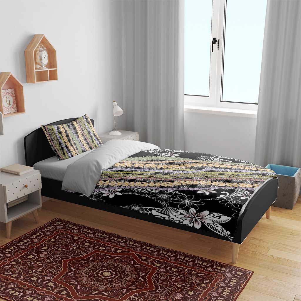 Black Palaka Hawaii Leis Bedding Set Hawaiian-plaid Elegant Tropical Vibes - Polynesian Pride